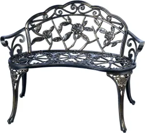 C/G Patio Balcony Bench Double Seat, Anti-Rust Cast Aluminum Patio Garden Bench for Park Yard Outdoor Furniture Copper