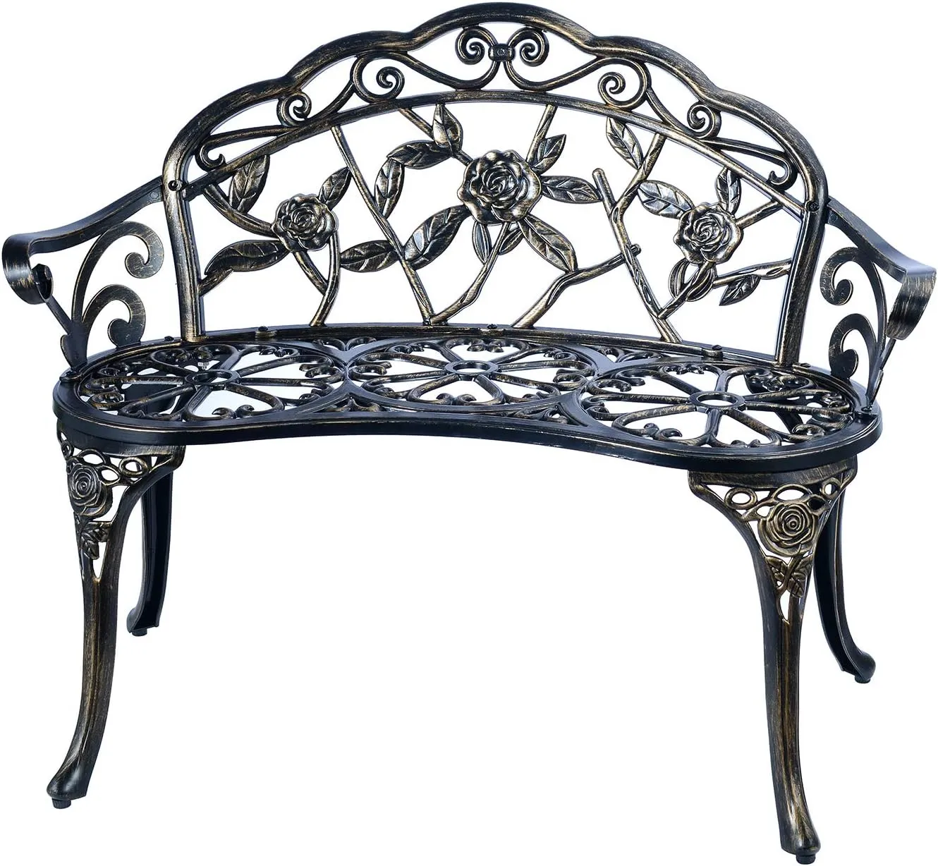 C/G Patio Balcony Bench Double Seat, Anti-Rust Cast Aluminum Patio Garden Bench for Park Yard Outdoor Furniture Copper