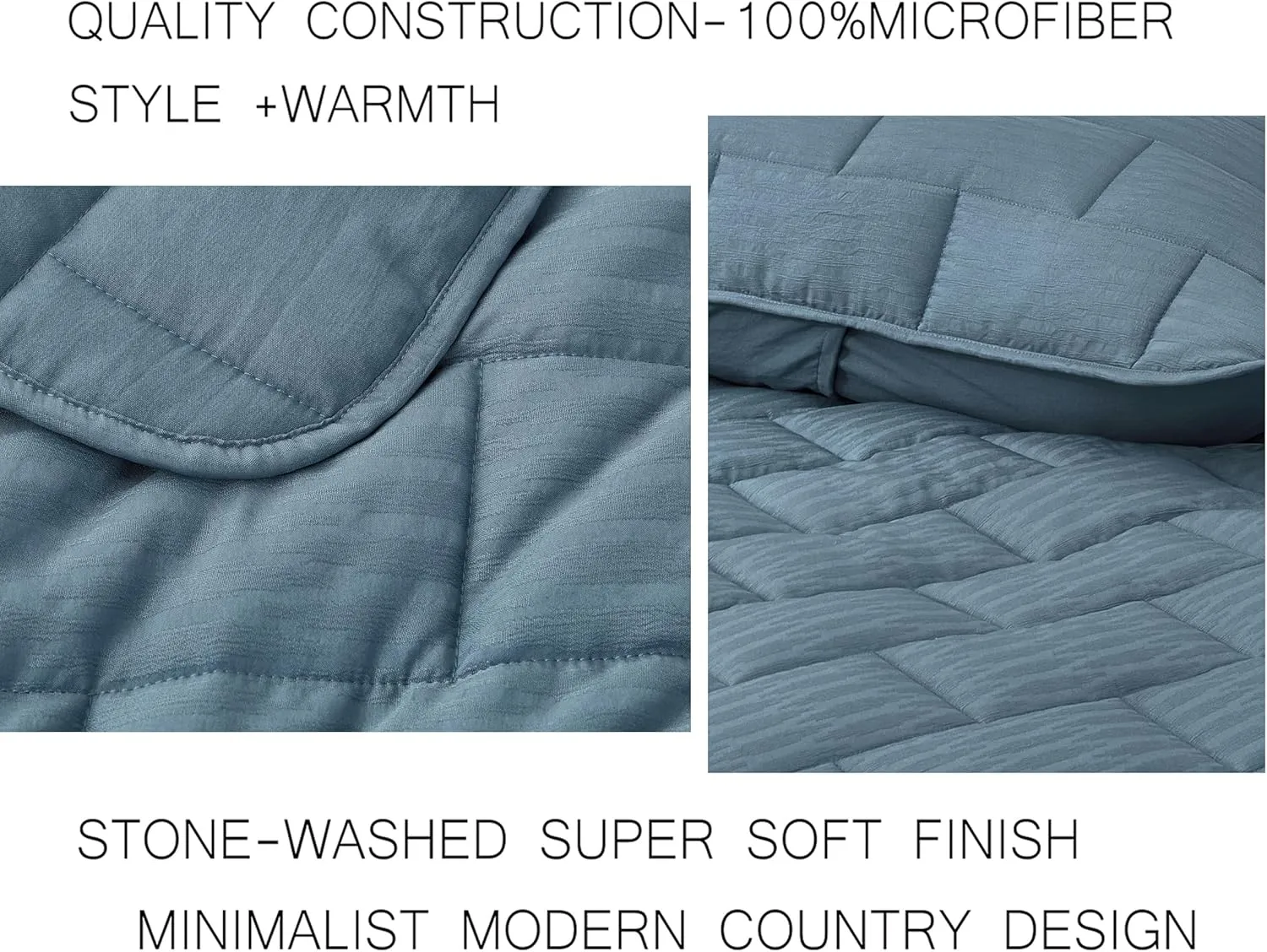 Chezmoi Collection George 3-Piece Jacquard Quilt Set King Size, Blue Textured Woven Lightweight Rectangle Quilted Bedspread for All Seasons (1 Quilt 108x96 inches, 2 Shams)