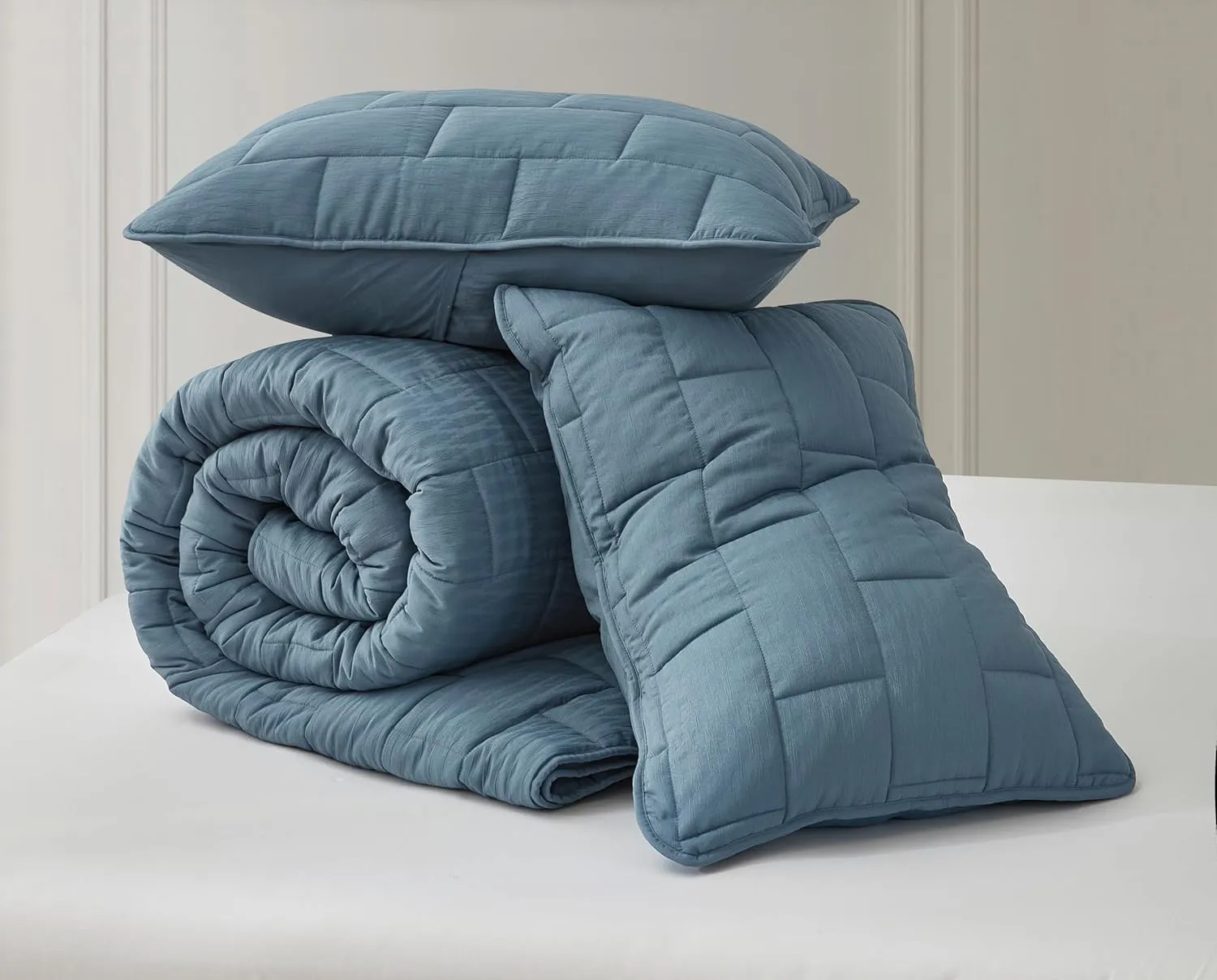 Chezmoi Collection George 3-Piece Jacquard Quilt Set King Size, Blue Textured Woven Lightweight Rectangle Quilted Bedspread for All Seasons (1 Quilt 108x96 inches, 2 Shams)