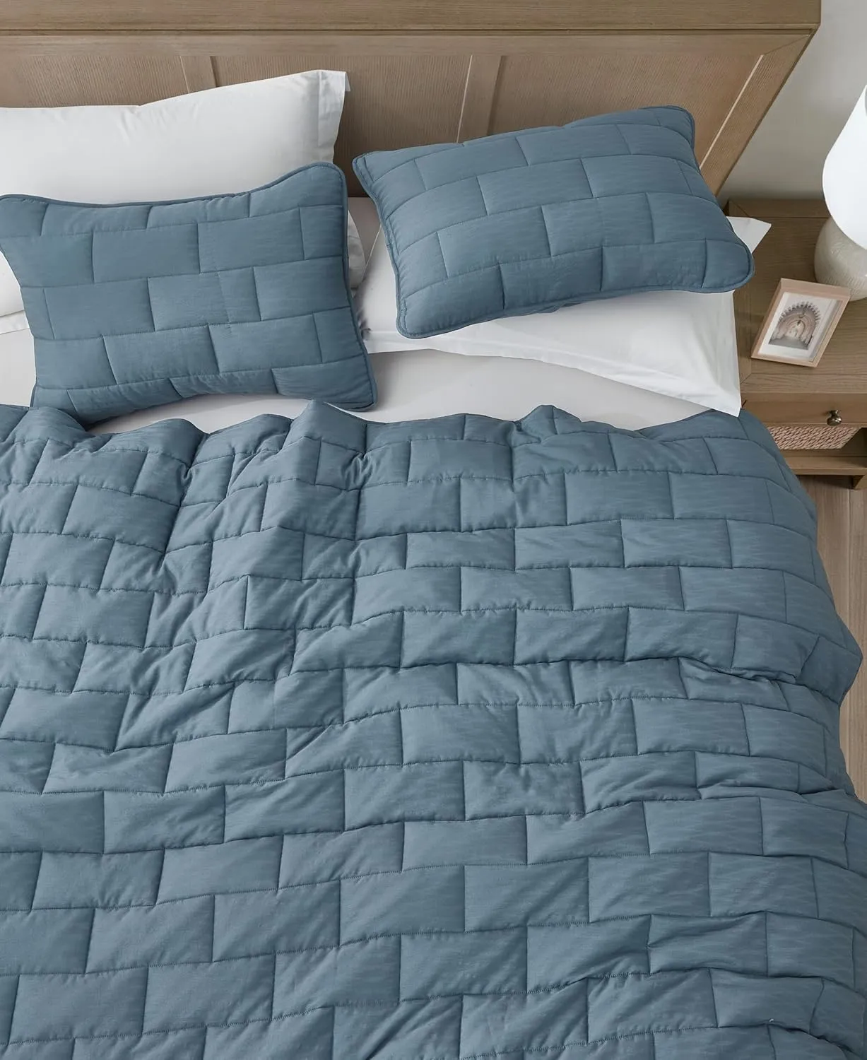 Chezmoi Collection George 3-Piece Jacquard Quilt Set King Size, Blue Textured Woven Lightweight Rectangle Quilted Bedspread for All Seasons (1 Quilt 108x96 inches, 2 Shams)
