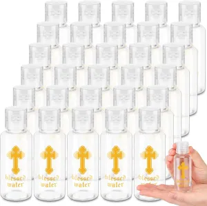 Chuangdi Small Holy Water Bottles Baptism Party Favor 50 ml Transparent Holy Water Empty Containers with Golden Catholic Cross First Communion Gift for Guests Christian Church Easter(50 Pcs,30 ml)