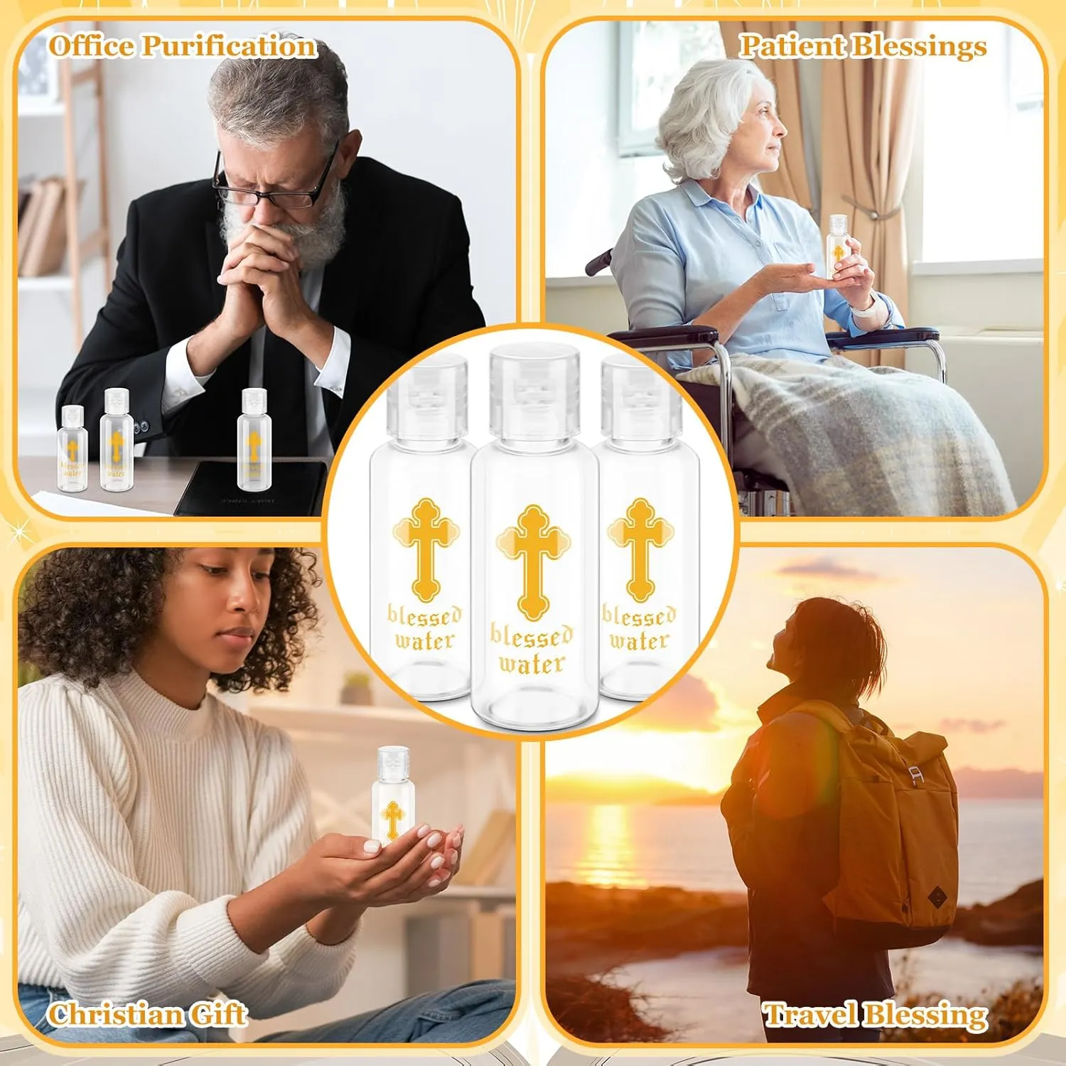 Chuangdi Small Holy Water Bottles Baptism Party Favor 50 ml Transparent Holy Water Empty Containers with Golden Catholic Cross First Communion Gift for Guests Christian Church Easter(50 Pcs,30 ml)