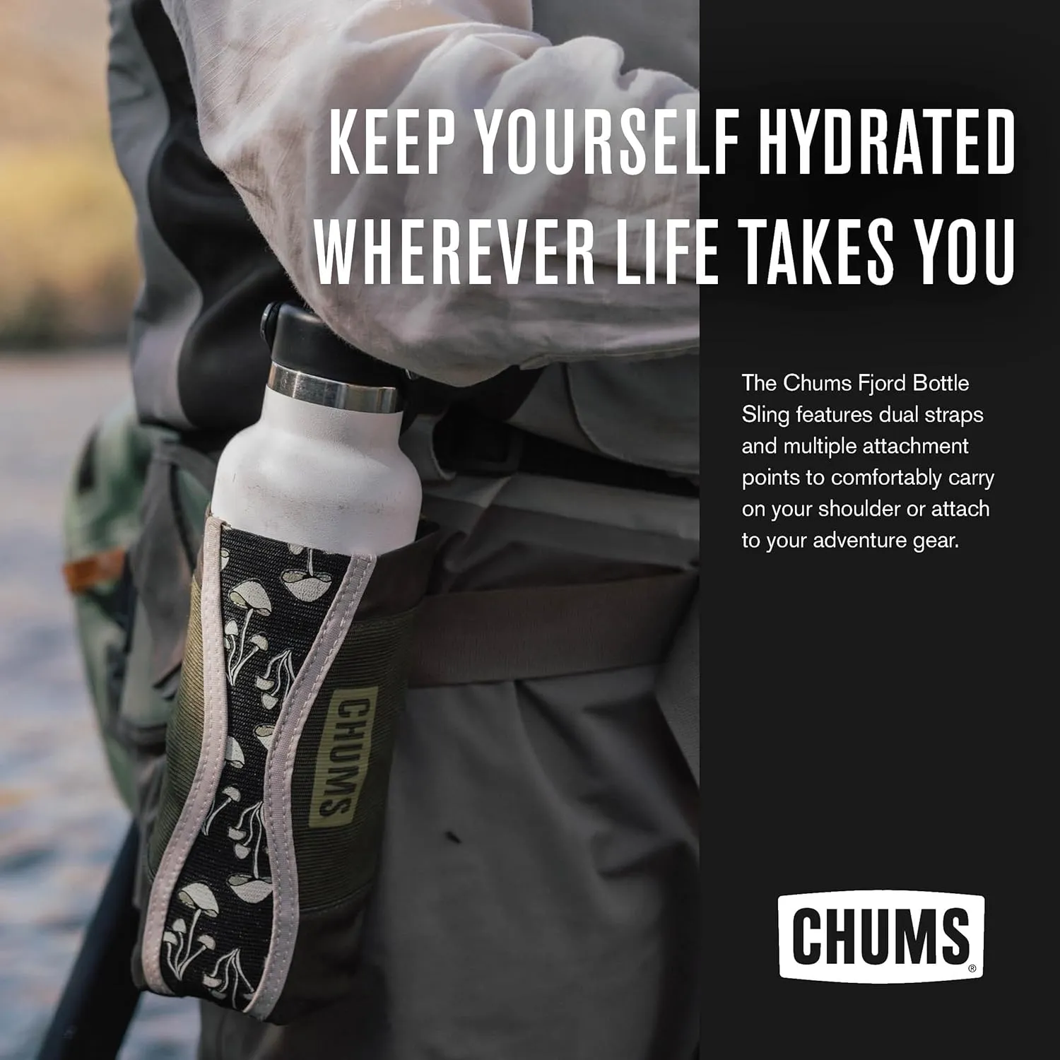 Chums Fjord Bottle Elastic Sling Bag – Adjustable Nylon and Polyester Tactical Tote for Water Bottles and Flasks (Fireside)