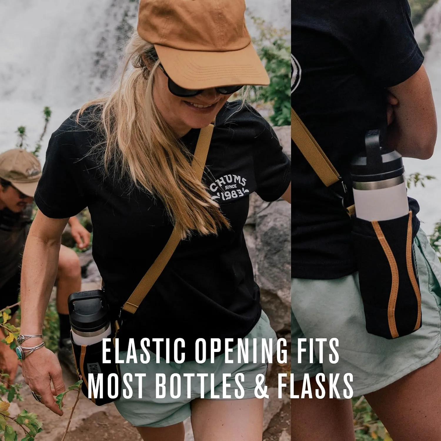 Chums Fjord Bottle Elastic Sling Bag – Adjustable Nylon and Polyester Tactical Tote for Water Bottles and Flasks (Fireside)