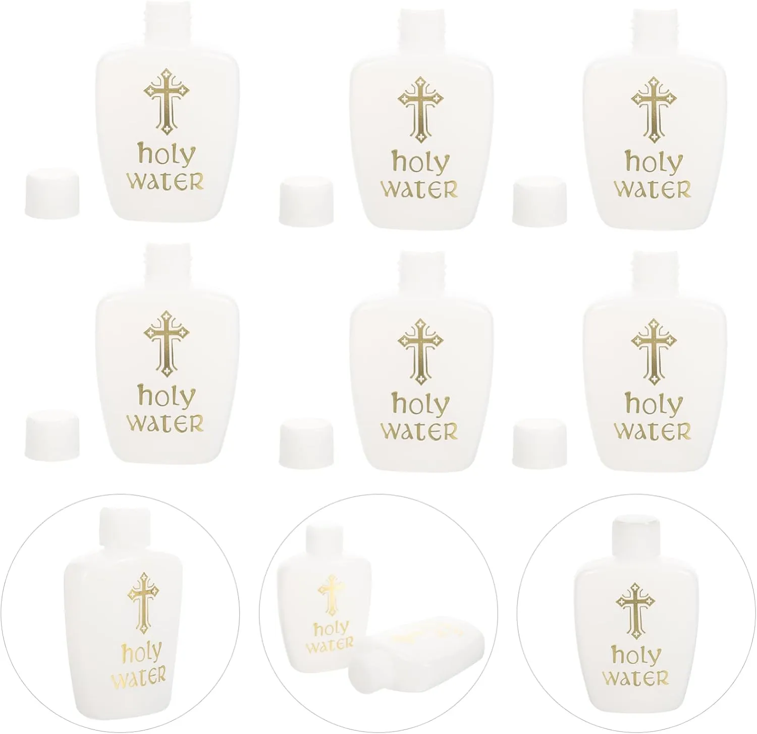 Ciieeo 6Pcs Holy Water Bottles Holy Water Container Plastic Holy Water Empty Containers with Gold Cross for Portable Catholic (60ML)