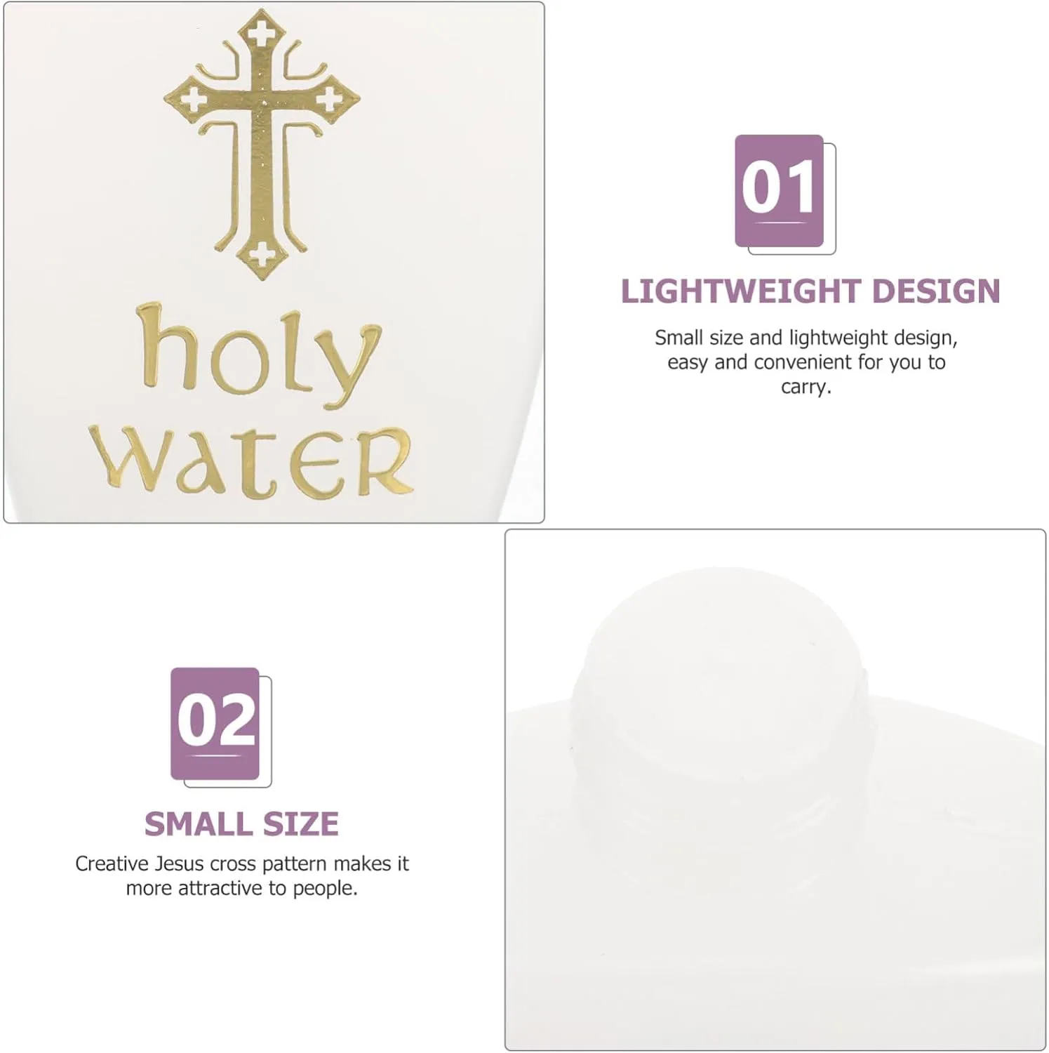 Ciieeo 6Pcs Holy Water Bottles Holy Water Container Plastic Holy Water Empty Containers with Gold Cross for Portable Catholic (60ML)