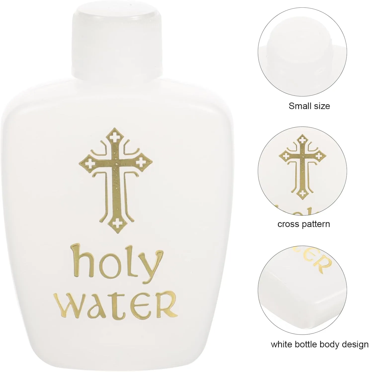 Ciieeo 6Pcs Holy Water Bottles Holy Water Container Plastic Holy Water Empty Containers with Gold Cross for Portable Catholic (60ML)