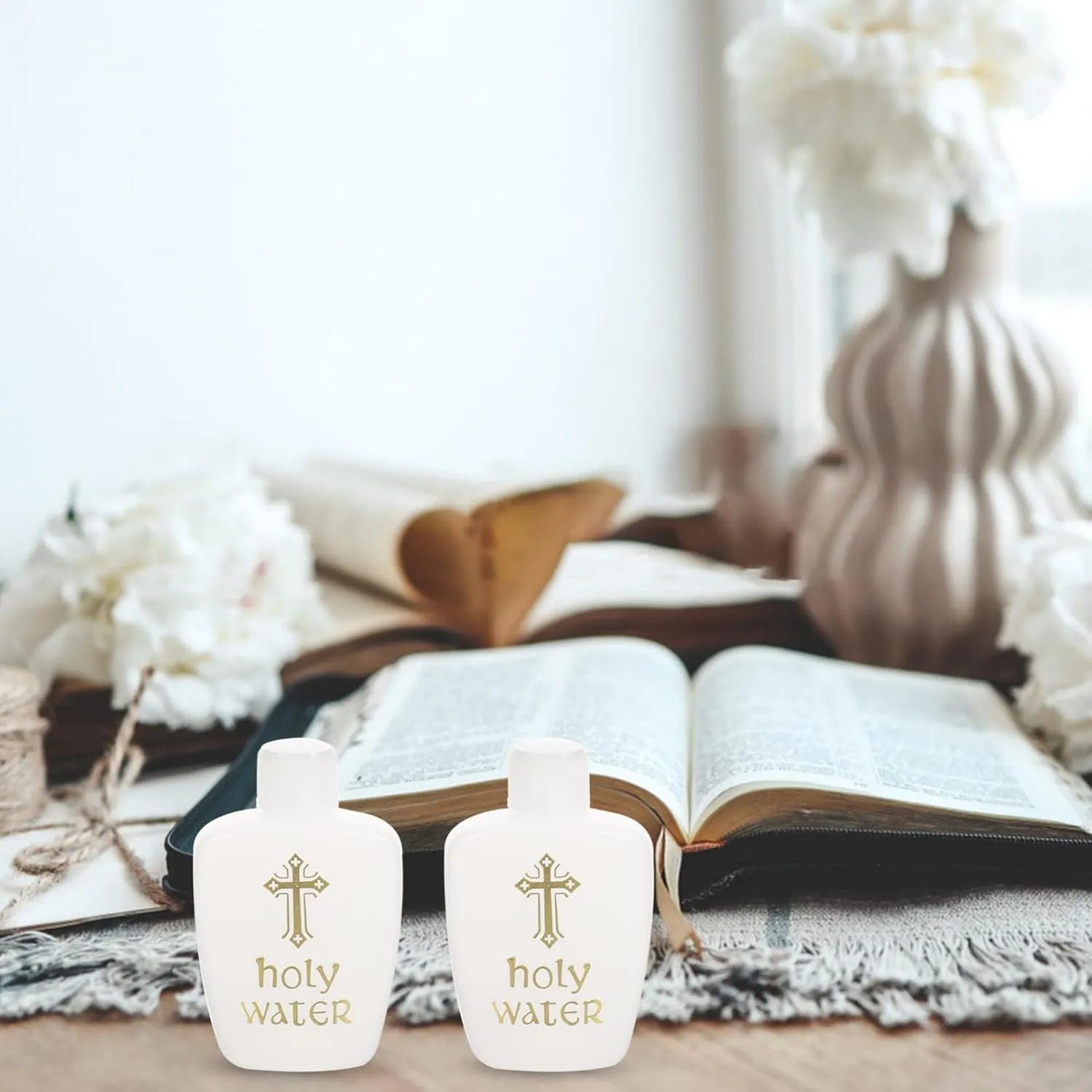 Ciieeo 6Pcs Holy Water Bottles Holy Water Container Plastic Holy Water Empty Containers with Gold Cross for Portable Catholic (60ML)
