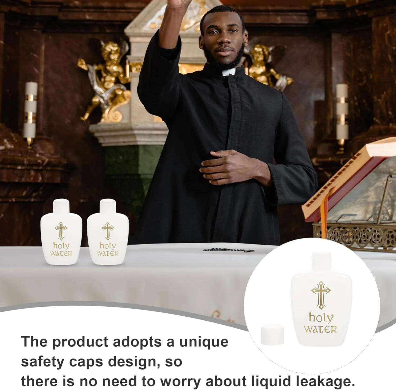 Ciieeo 6Pcs Holy Water Bottles Holy Water Container Plastic Holy Water Empty Containers with Gold Cross for Portable Catholic (60ML)