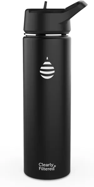 Clearly Filtered Water Bottle | Removes 220  Contaminants, Double-Wall Insulated Stainless Steel, BPA/BPS Free, Phthalate Free, Filters Flouride Lead Chlorine (20oz, Black)