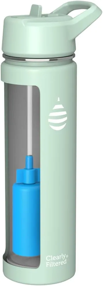 Clearly Filtered Water Bottle | Removes 220  Contaminants, Double-Wall Insulated Stainless Steel, BPA/BPS Free, Phthalate Free, Filters Flouride Lead Chlorine (20oz, Mint)