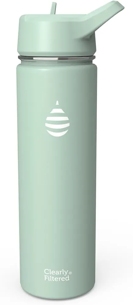 Clearly Filtered Water Bottle | Removes 220  Contaminants, Double-Wall Insulated Stainless Steel, BPA/BPS Free, Phthalate Free, Filters Flouride Lead Chlorine (20oz, Mint)