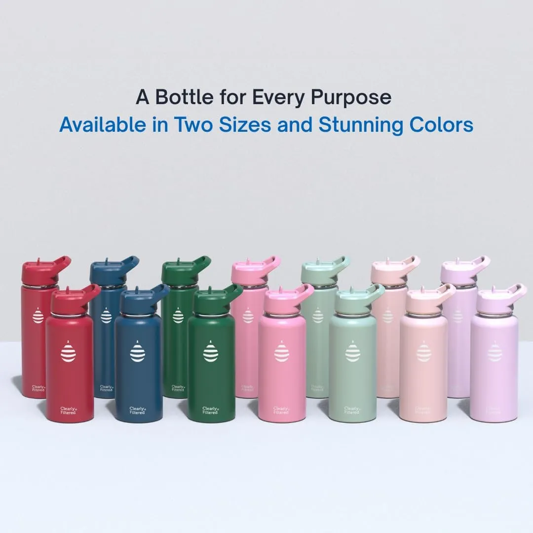 Clearly Filtered Water Bottle | Removes 220  Contaminants, Double-Wall Insulated Stainless Steel, BPA/BPS Free, Phthalate Free, Filters Flouride Lead Chlorine (20oz, Mint)