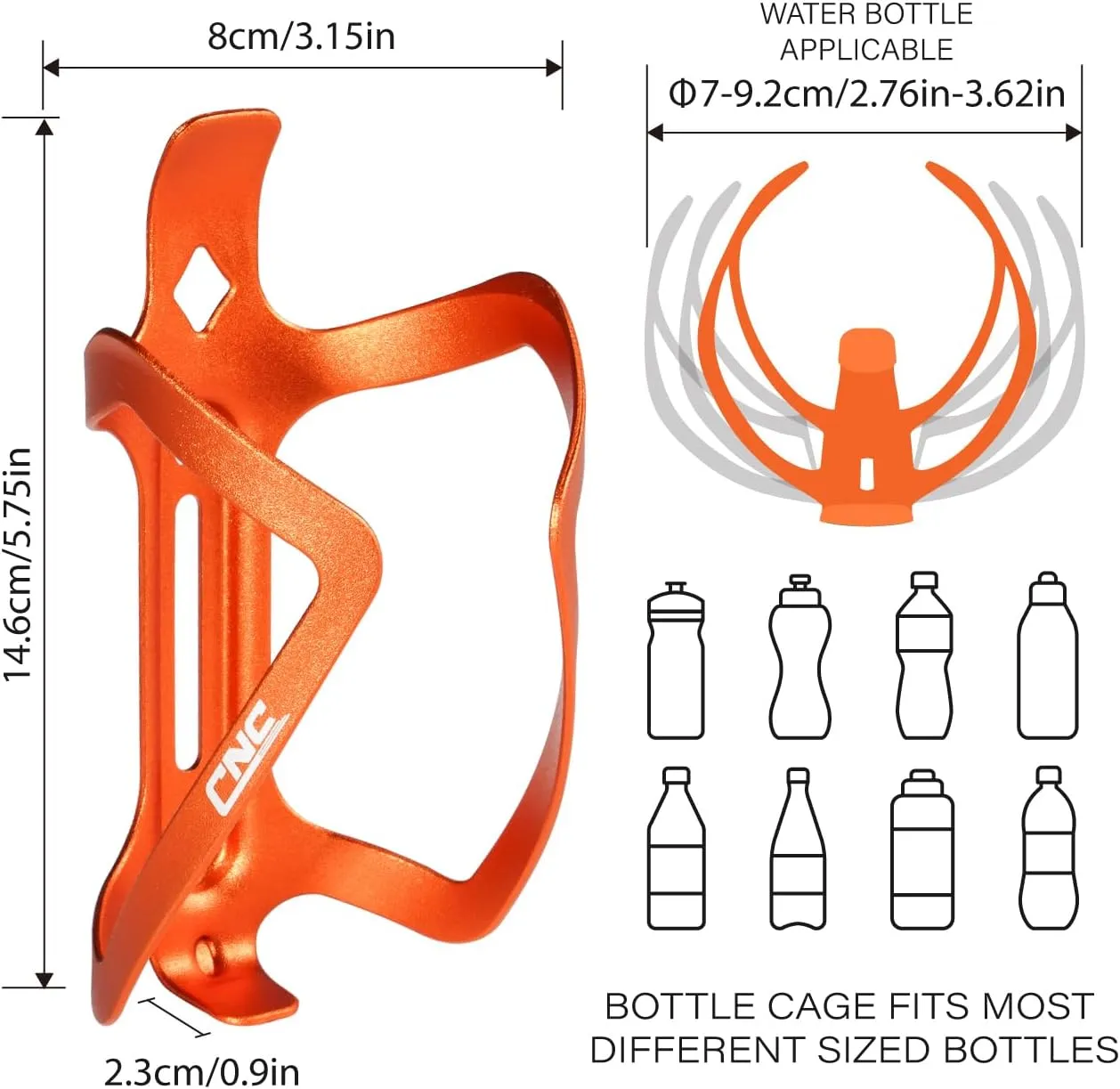 CNC Bike Water Bottle Holder, Aluminum Bike Water Bottle Cage for Road Bike/Mountain Bike 2-Pack，Orange
