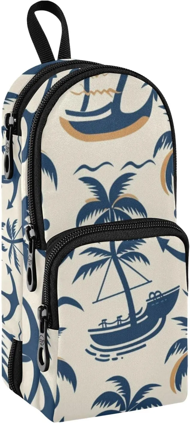 Coconut Palm Spear Boat Pencil Case Big Capacity Pen Bag with Compartment Students Schoolbag Shape Stationery Organizer Pencil Pouch Marker Case for School Office Work