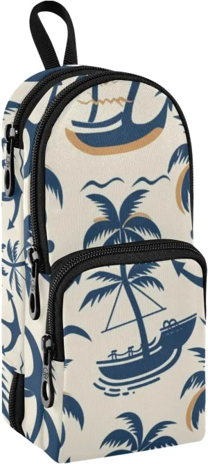 Coconut Palm Spear Boat Pencil Case Big Capacity Pen Bag with Compartment Students Schoolbag Shape Stationery Organizer Pencil Pouch Marker Case for School Office Work