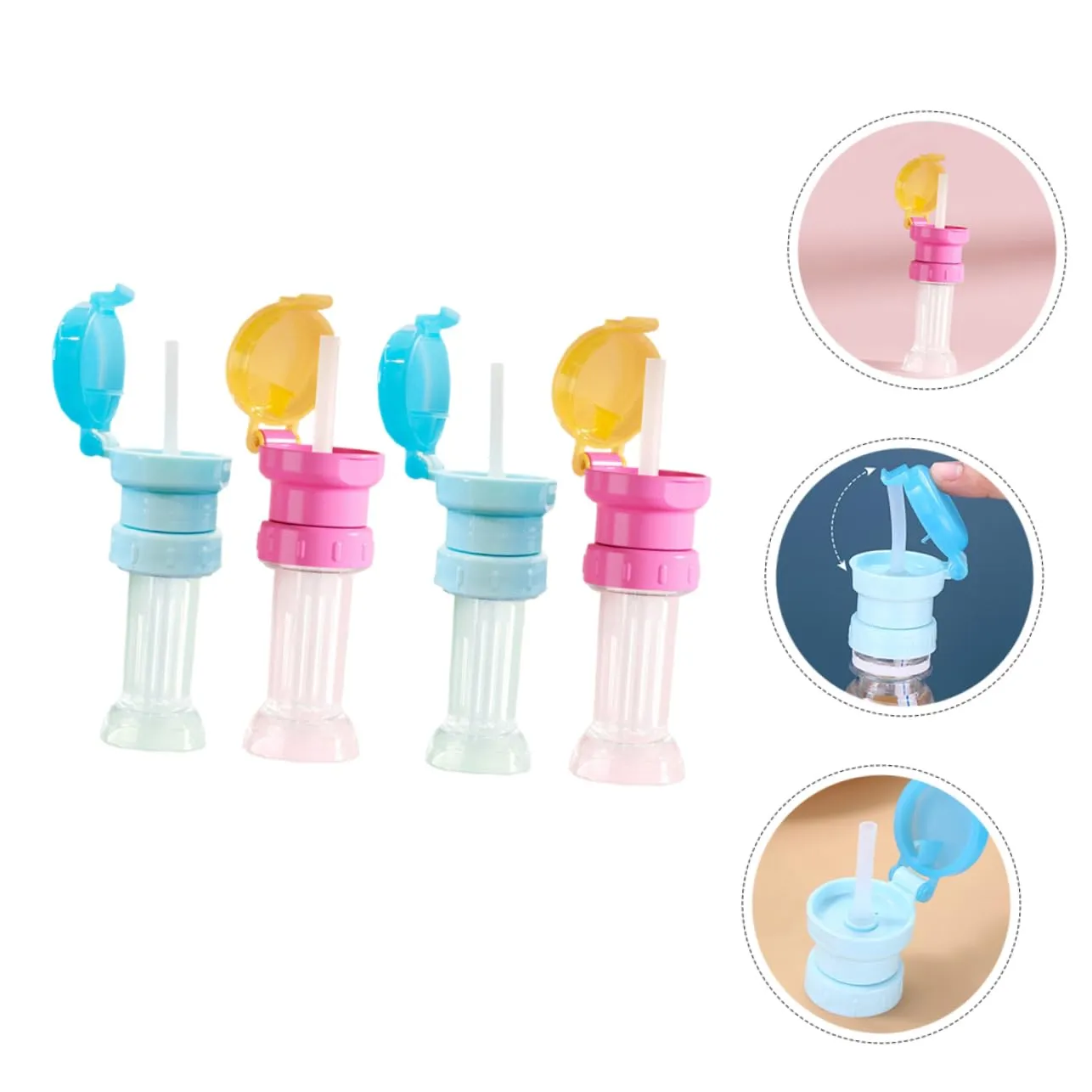 COHEALI 3sets 4 Pcs Water Bottle Adapter Caps with Straws Water Bottle Topper Detachable Easy to Clean Safe for Prevents Bright Colors 4pcs*3