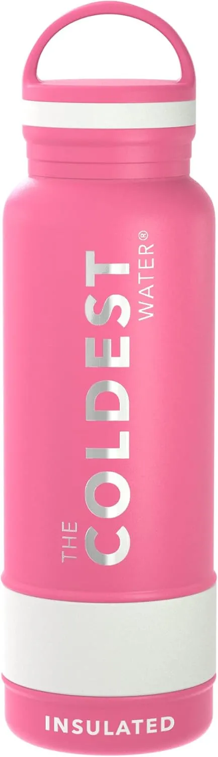 Coldest Insulated Water Bottle with Handle Lid | Leak Proof, Simple Insulated Modern Stainless Steel, Double Walled, Sport Thermos Bottles, Metal Flask | 21oz