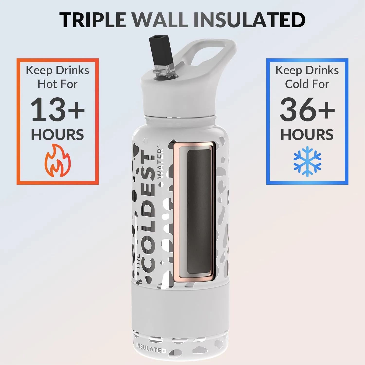 Coldest Insulated Water Bottle with Straw Lid - Stainless Steel Metal Thermos for Men & Women (Silver Leopard, 32 oz)