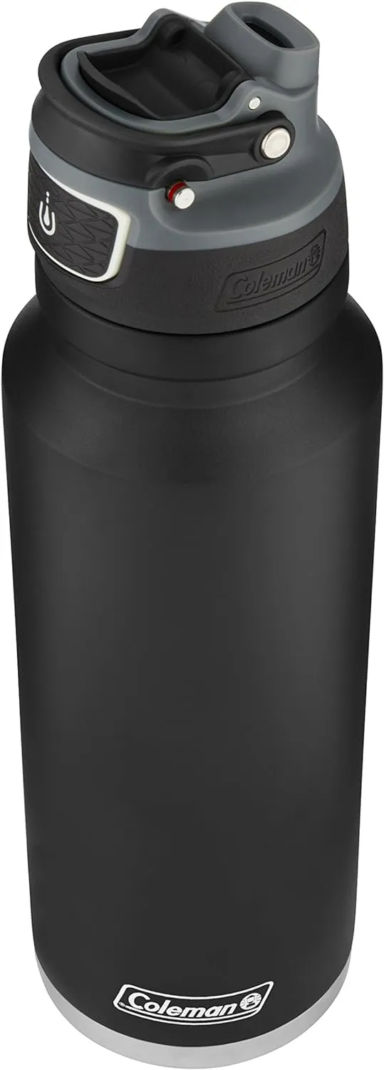Coleman Autoseal FreeFlow Stainless Steel Water Bottle, Black, 40 oz