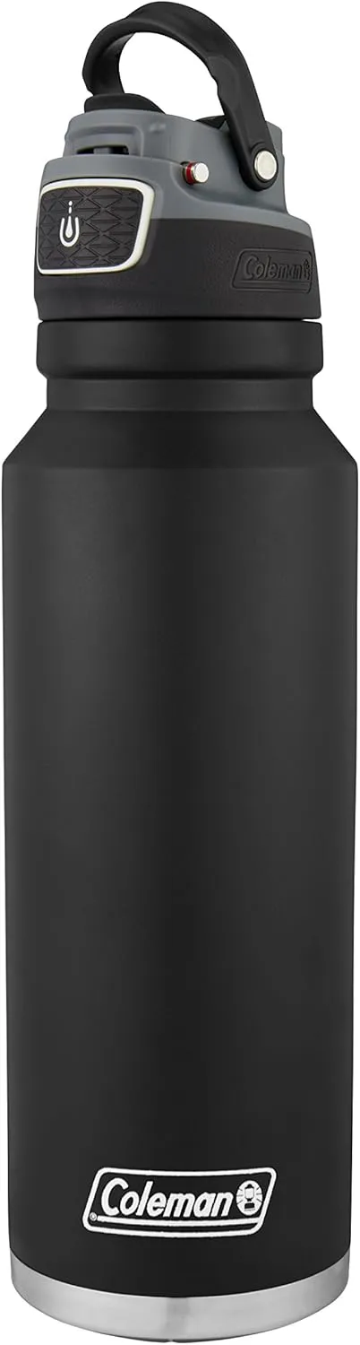 Coleman Autoseal FreeFlow Stainless Steel Water Bottle, Black, 40 oz