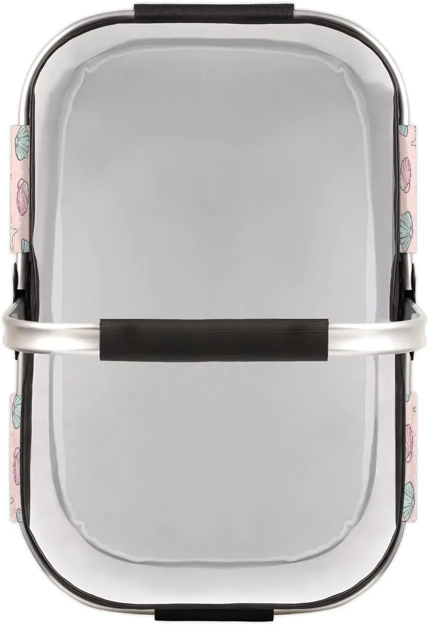 Collapsible Market Basket Aluminum Frame for Travel, Shopping, Camping & Lake Trips,18.8 x 11.8 x 11.2