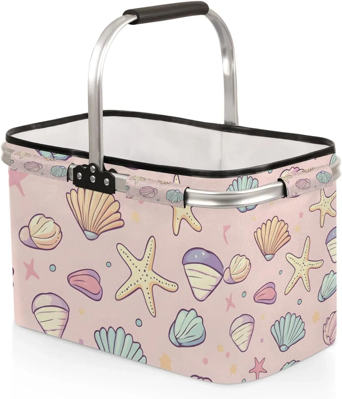 Collapsible Market Basket Aluminum Frame for Travel, Shopping, Camping & Lake Trips,18.8 x 11.8 x 11.2