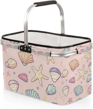 Collapsible Market Basket Aluminum Frame for Travel, Shopping, Camping & Lake Trips,18.8 x 11.8 x 11.2