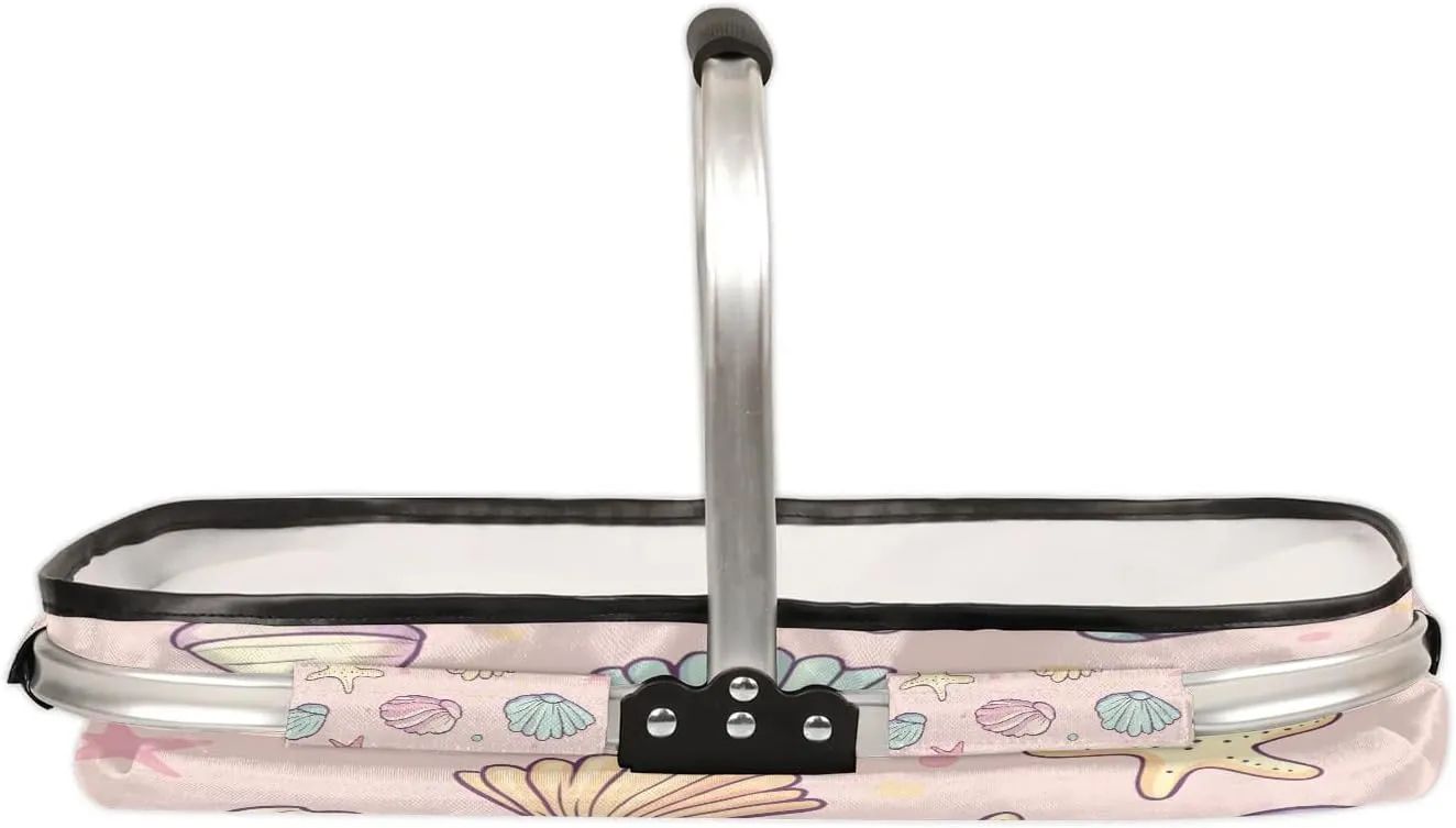 Collapsible Market Basket Aluminum Frame for Travel, Shopping, Camping & Lake Trips,18.8 x 11.8 x 11.2