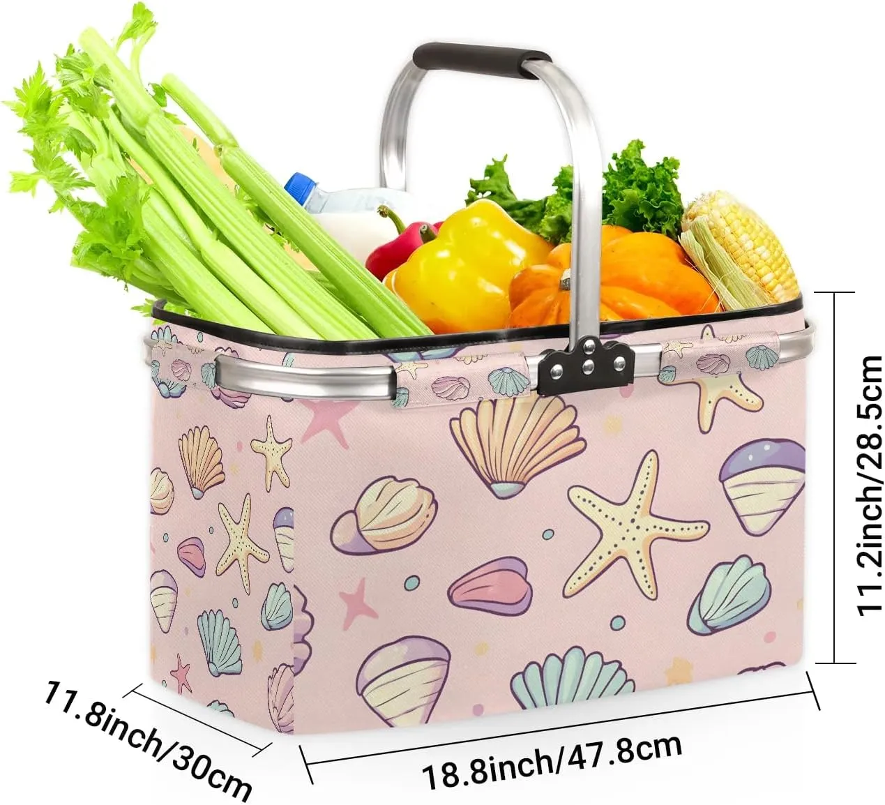Collapsible Market Basket Aluminum Frame for Travel, Shopping, Camping & Lake Trips,18.8 x 11.8 x 11.2