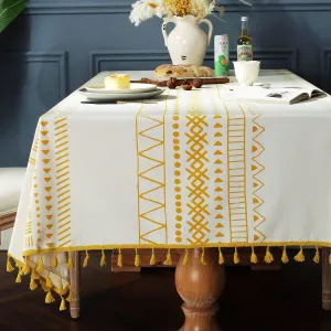 Colorigan Cotton Linen Rectangle Tablecloth Boho Tassel Design Table Cloth Farmhouse Decor Oblong Tablecloth Wrinkle Free Indoor Outdoor Table Cover for Party, Picnic, Kitchen and Dining Room,55”x102”