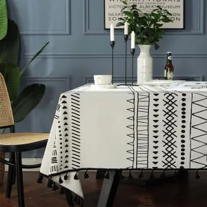 Colorigan Cotton Linen Rectangle Tablecloth Boho Tassel Design Table Cloth Farmhouse Decor Oblong Tablecloth Wrinkle Free Indoor Outdoor Table Cover for Party, Picnic, Kitchen and Dining Room,55”x102”