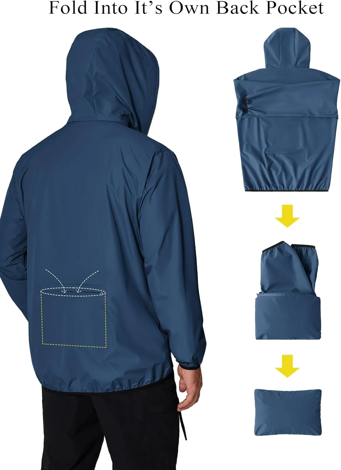 COOFANDY Men's Packable Rain Jacket Lightweight Waterproof Raincoat with Hood Travel Hiking Golf Windbreaker