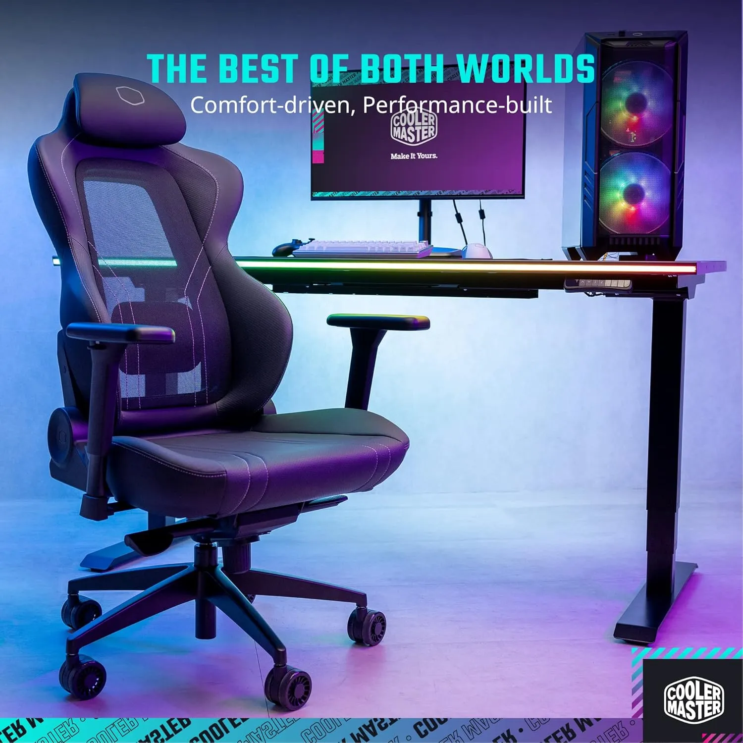 Cooler Master Hybrid 1 Ergonomic Gaming Chair MuscleFlex® Mesh, Cold-Molded Foam, Steel Frame | Aluminum Base. 180 Reclining, Adjustable Lumbar Support | Gas Lift, 360° Swivel for PC Game | Office