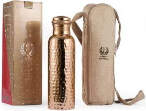 Copper Water Bottle with Jute Bag - 34 Oz Extra Large, Pure Copper Vessel for Drinking - Drink More Water - Copper Bottle for Health Benefits, Home, Office, Sports and Gifting