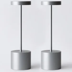Cordless Table Lamp Rechargeable Outdoor Portable Battery Operated LED Light, IP54, 3 Color Dimmable, for Home Restaurant Outside Dining Bar Patio Kitchen Party Cocktail (2-Pack Silver)