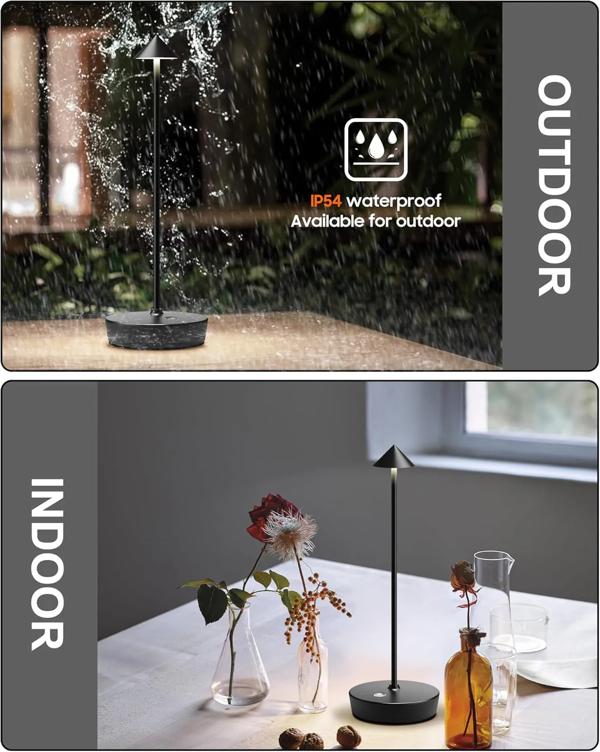 Cordless Table Lamps Rechargeable, 6000mAh Battery Operated LED Desk Lamp Outdoor Waterproof Portable Touch Dimmable Table Light for Patio Restaurant Dining Home Set of 2 Black