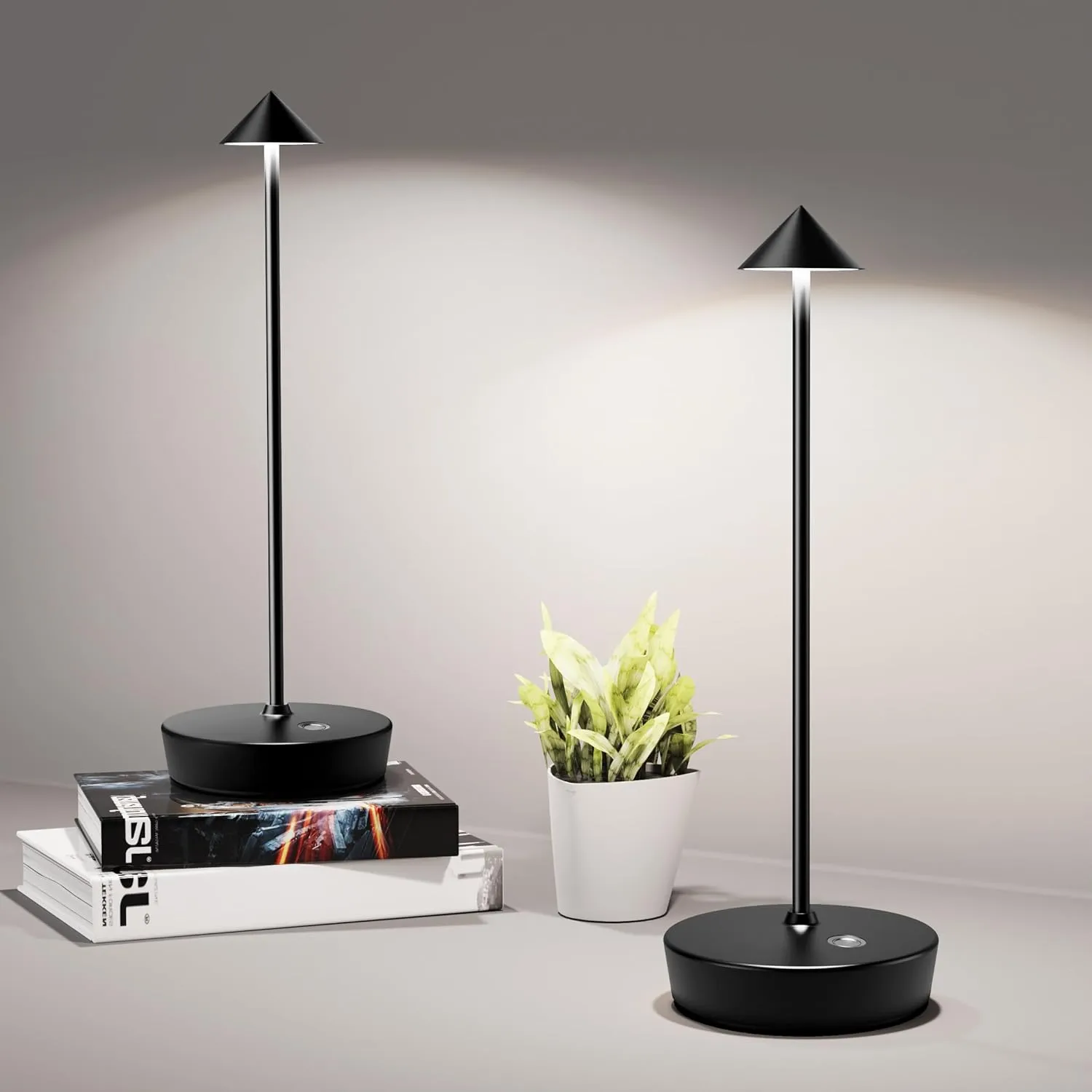 Cordless Table Lamps Rechargeable, 6000mAh Battery Operated LED Desk Lamp Outdoor Waterproof Portable Touch Dimmable Table Light for Patio Restaurant Dining Home Set of 2 Black