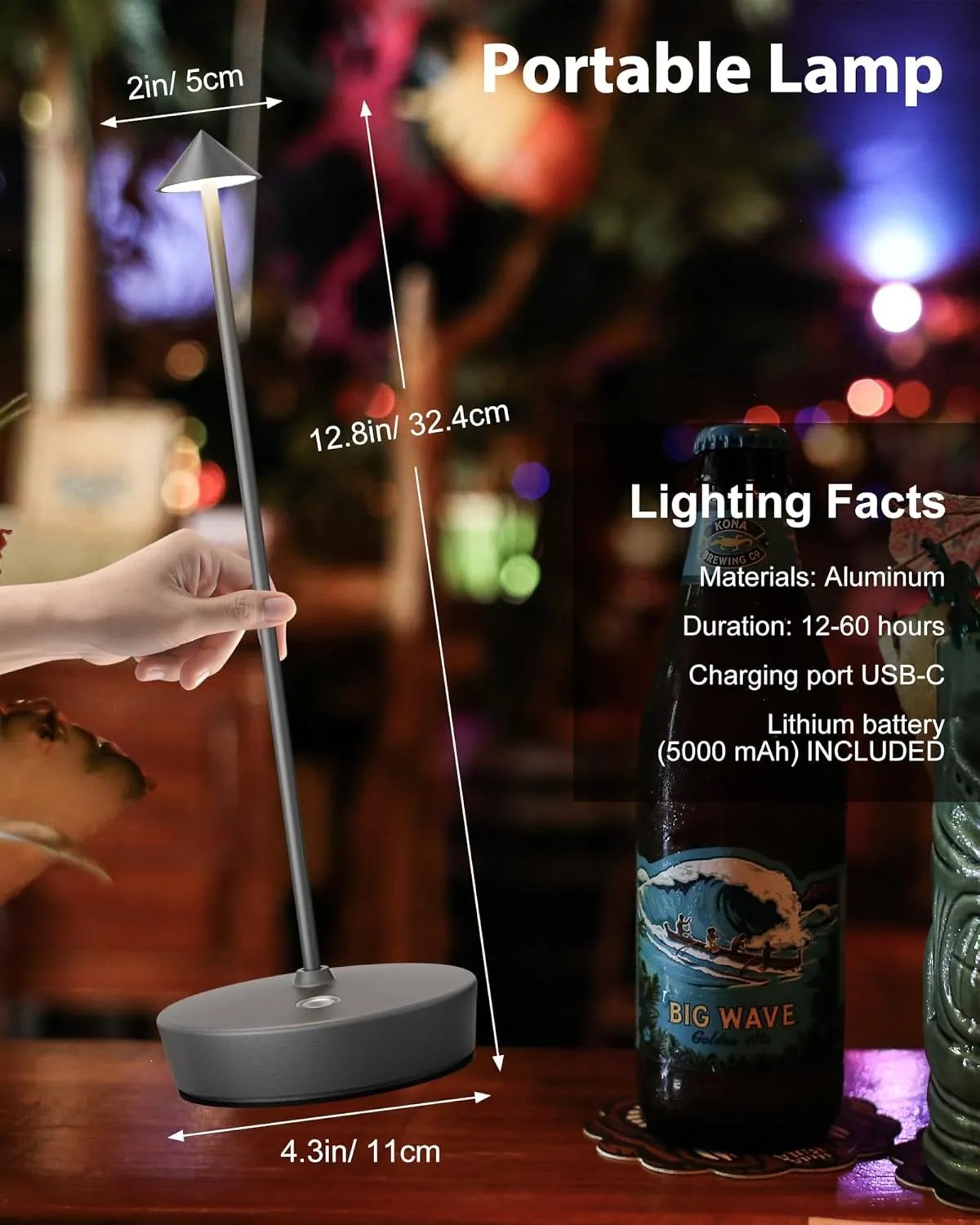 Cordless Table Lamps Rechargeable, 6000mAh Battery Operated LED Desk Lamp Outdoor Waterproof Portable Touch Dimmable Table Light for Patio Restaurant Dining Home Set of 2 Grey