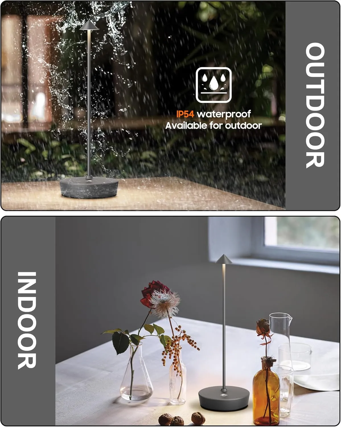 Cordless Table Lamps Rechargeable, 6000mAh Battery Operated LED Desk Lamp Outdoor Waterproof Portable Touch Dimmable Table Light for Patio Restaurant Dining Home Set of 2 Grey