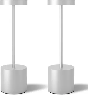 Cordless Table Lamps Set of 2, 5000mAh Rechargeable Battery Powered Lamp, 3 Color Stepless Dimming LED Table Lamp, Portable Table Light for Outdoor/Indoor/Restaurant/Home. (Silver)