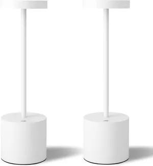 Cordless Table Lamps Set of 2, 5000mAh Rechargeable Battery Powered Lamp, 3 Color Stepless Dimming LED Table Lamp, Portable Table Light for Outdoor/Indoor/Restaurant/Home. (White)