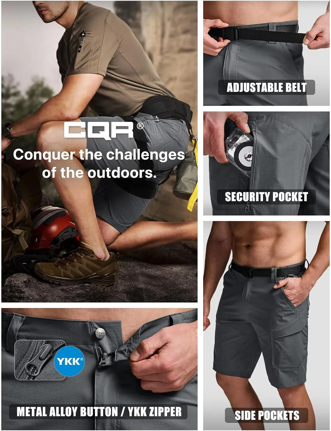CQR Men’s Quick-Dry Stretch Hiking Cargo Shorts – Lightweight Water-Resistant Tactical Casual, Golf & Outdoor with Pockets