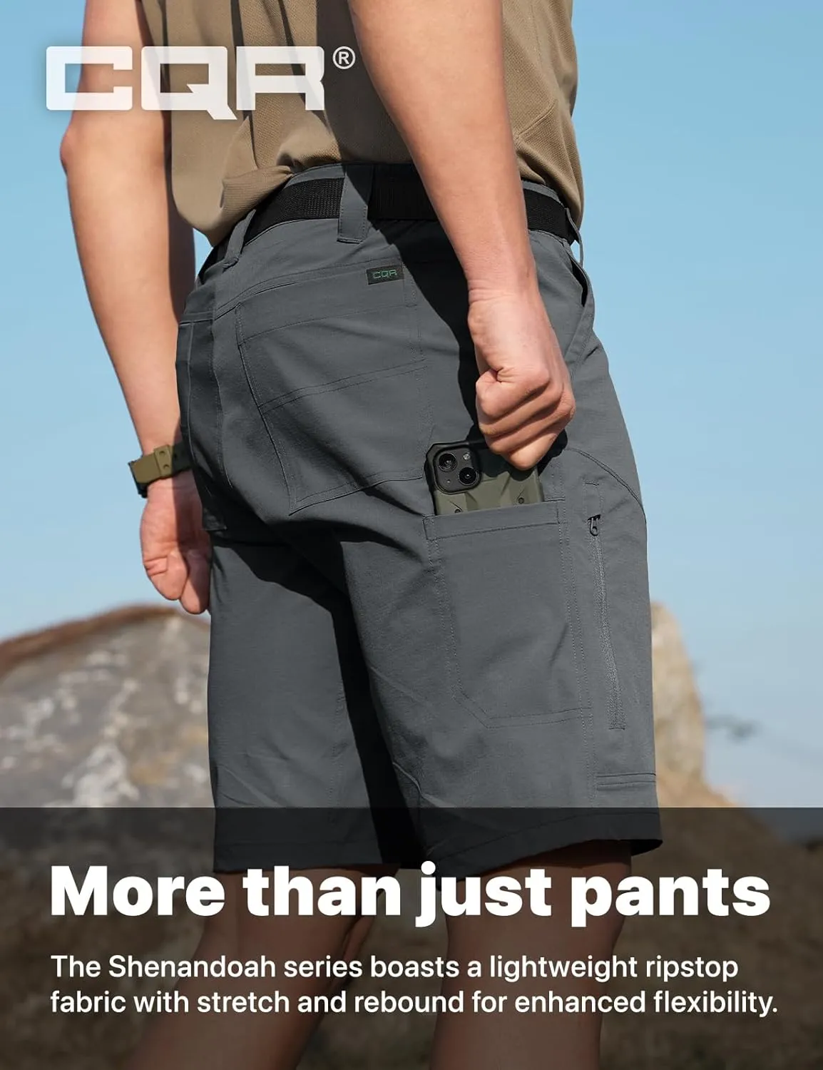 CQR Men’s Quick-Dry Stretch Hiking Cargo Shorts – Lightweight Water-Resistant Tactical Casual, Golf & Outdoor with Pockets