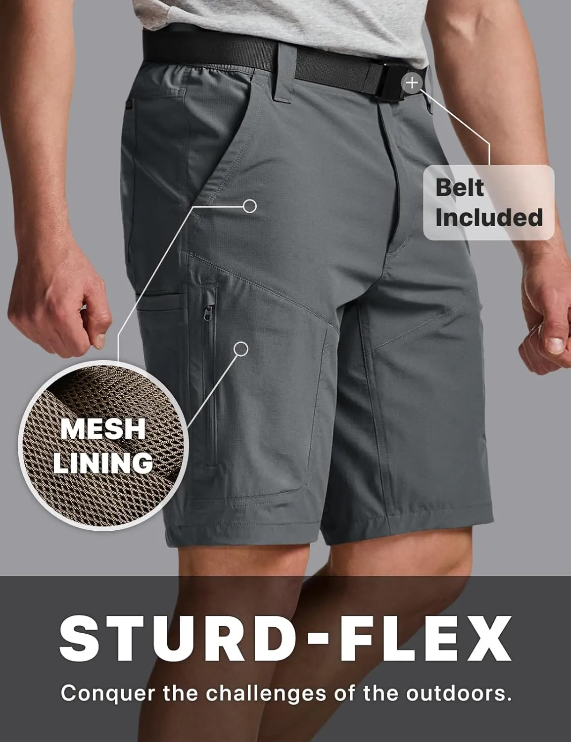 CQR Men’s Quick-Dry Stretch Hiking Cargo Shorts – Lightweight Water-Resistant Tactical Casual, Golf & Outdoor with Pockets