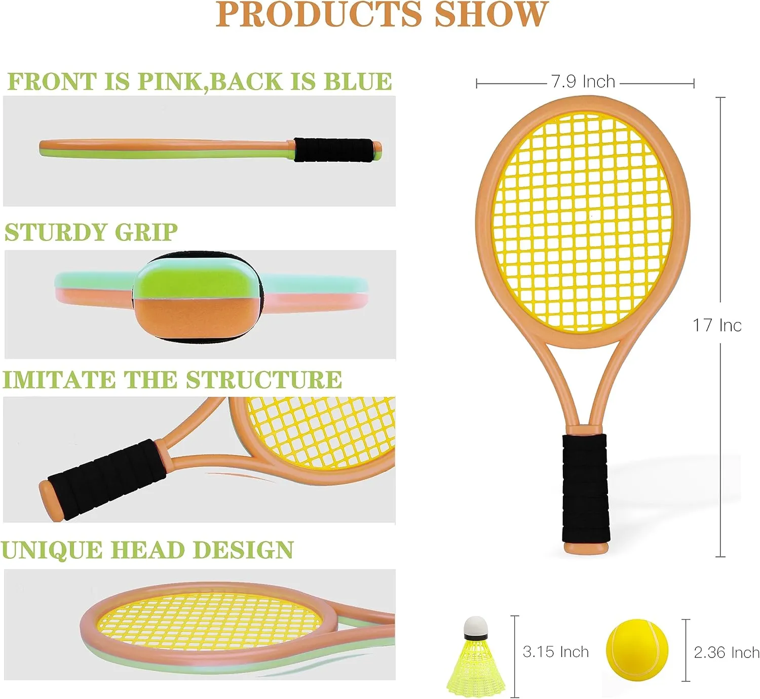 Crefotu Kid Tennis Racket Set for Toddler,Children,Sponge Handle, includes 6 Badminton, 1 Tennis Ball, Bag and 2 Balls - Increase Children's Sports,Improve Tennis Skills