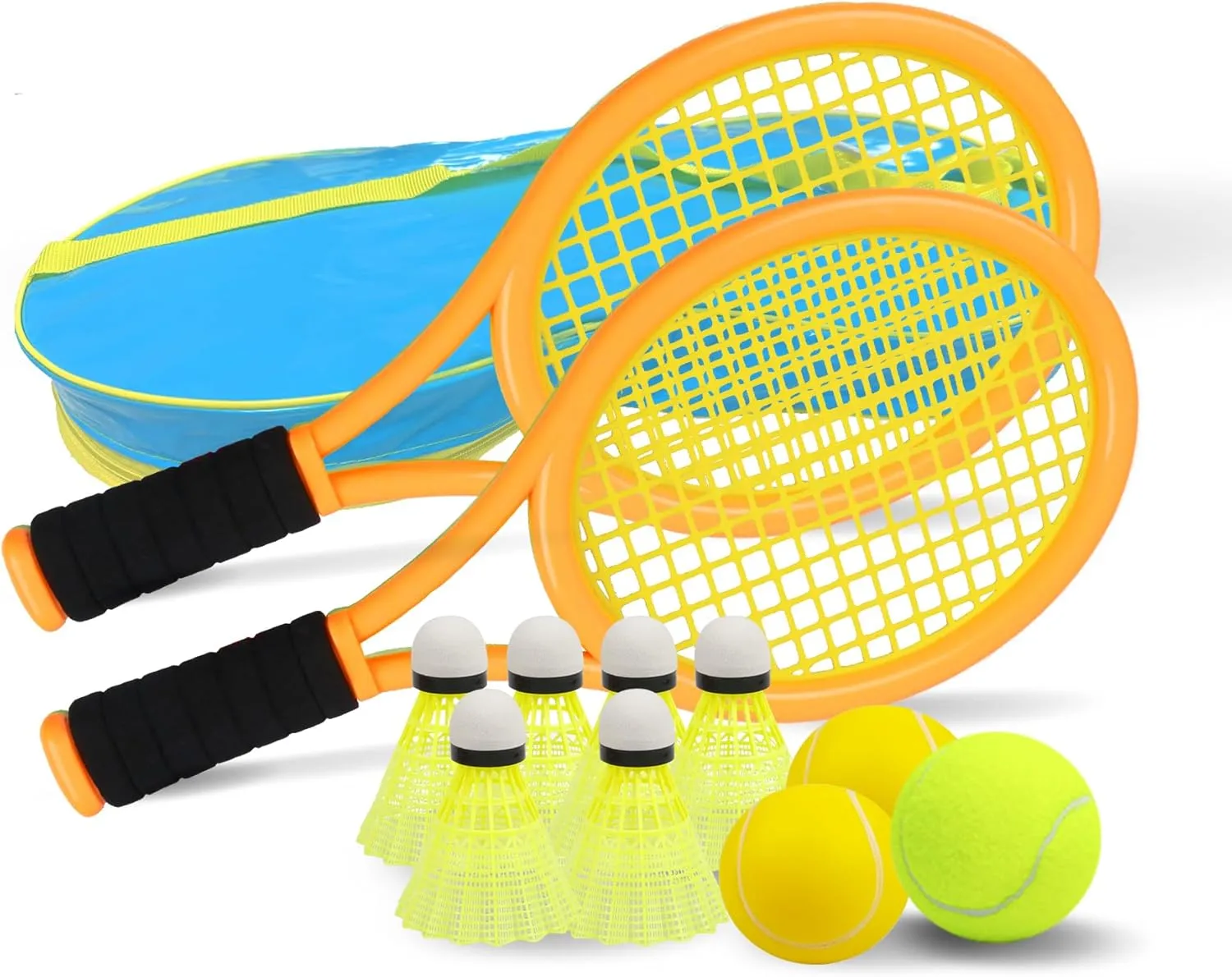 Crefotu Kid Tennis Racket Set for Toddler,Children,Sponge Handle, includes 6 Badminton, 1 Tennis Ball, Bag and 2 Balls - Increase Children's Sports,Improve Tennis Skills