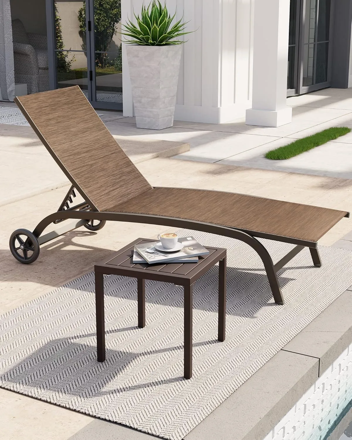 Crestlive Products Aluminum Outdoor Side Table, Pool Lounge Chair Side Table, Weather Resistant Small Square Coffee End Table for Patio, Yard, Garden, Porch, Deck, Indoor, Outdoor