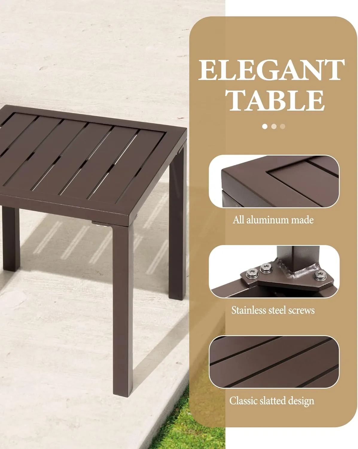 Crestlive Products Aluminum Outdoor Side Table, Pool Lounge Chair Side Table, Weather Resistant Small Square Coffee End Table for Patio, Yard, Garden, Porch, Deck, Indoor, Outdoor